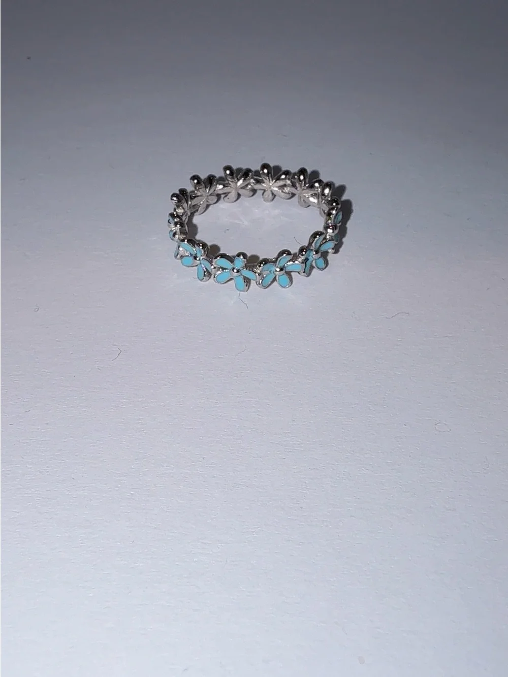 Silver Flower Band Ring with Turquoise Enamel